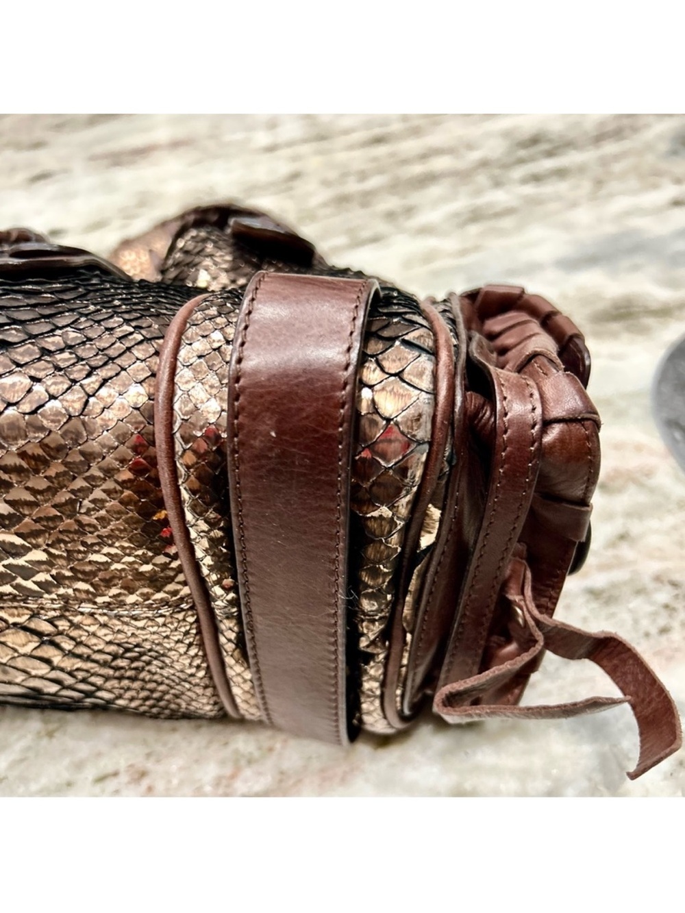 Chloe Authentic Bronze Metallic Python and Leather Silverado Bag Rare - Picture 8 of 15